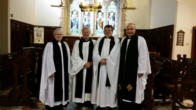 Members of the Chapter of the Cathedral Church of Saint Fachtna, Rosscarbery, County Cork.  l-r Canon Eithne Lynch, Canon Trevor Lester, Dean Christopher Peters and Archdeacon Adrian Wilkinson